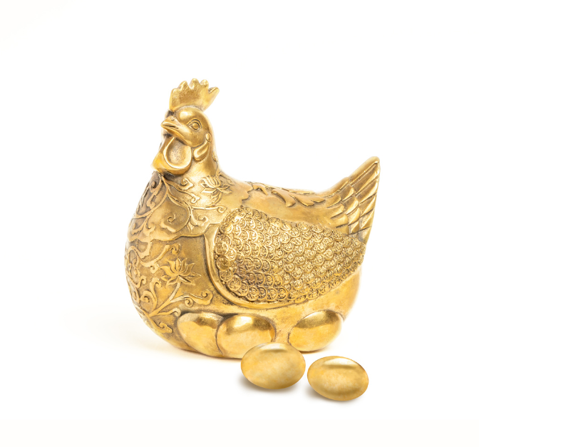 Gold hen with golden eggs