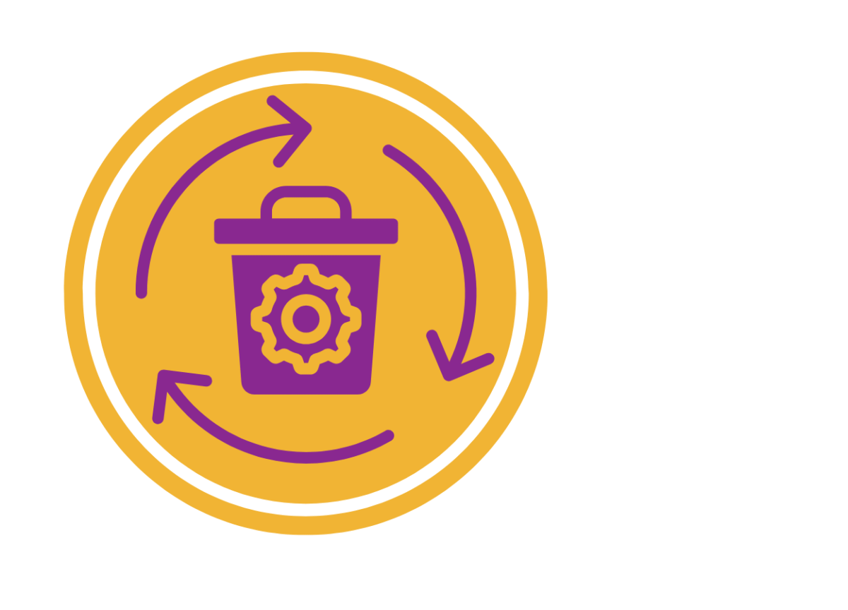 Recycling container surrounded by arrows