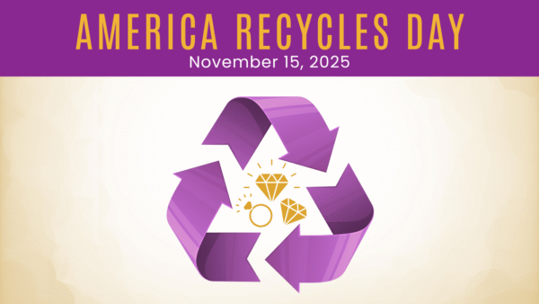 America Recycles Day graphic with recycling symbol and jewelry icons